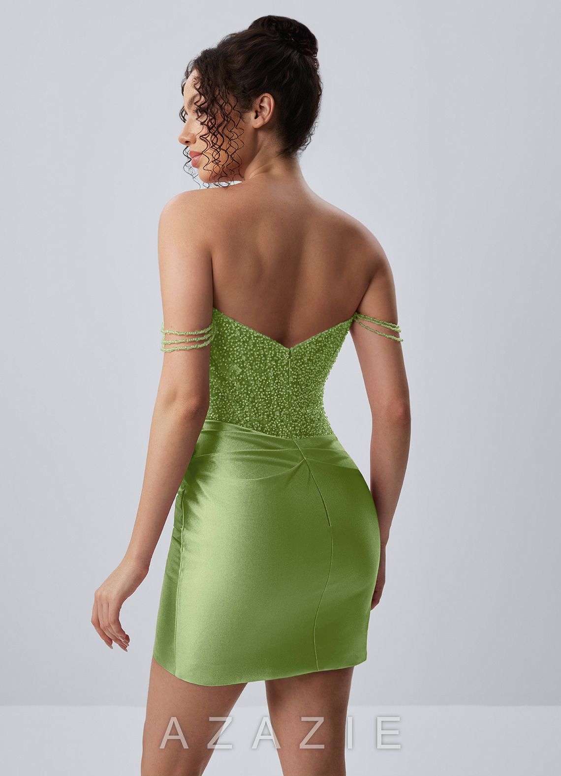 Ophelianaire Basil Corset Beading Rhinestones 3D Flowers Stretch Satin Mini Dres
