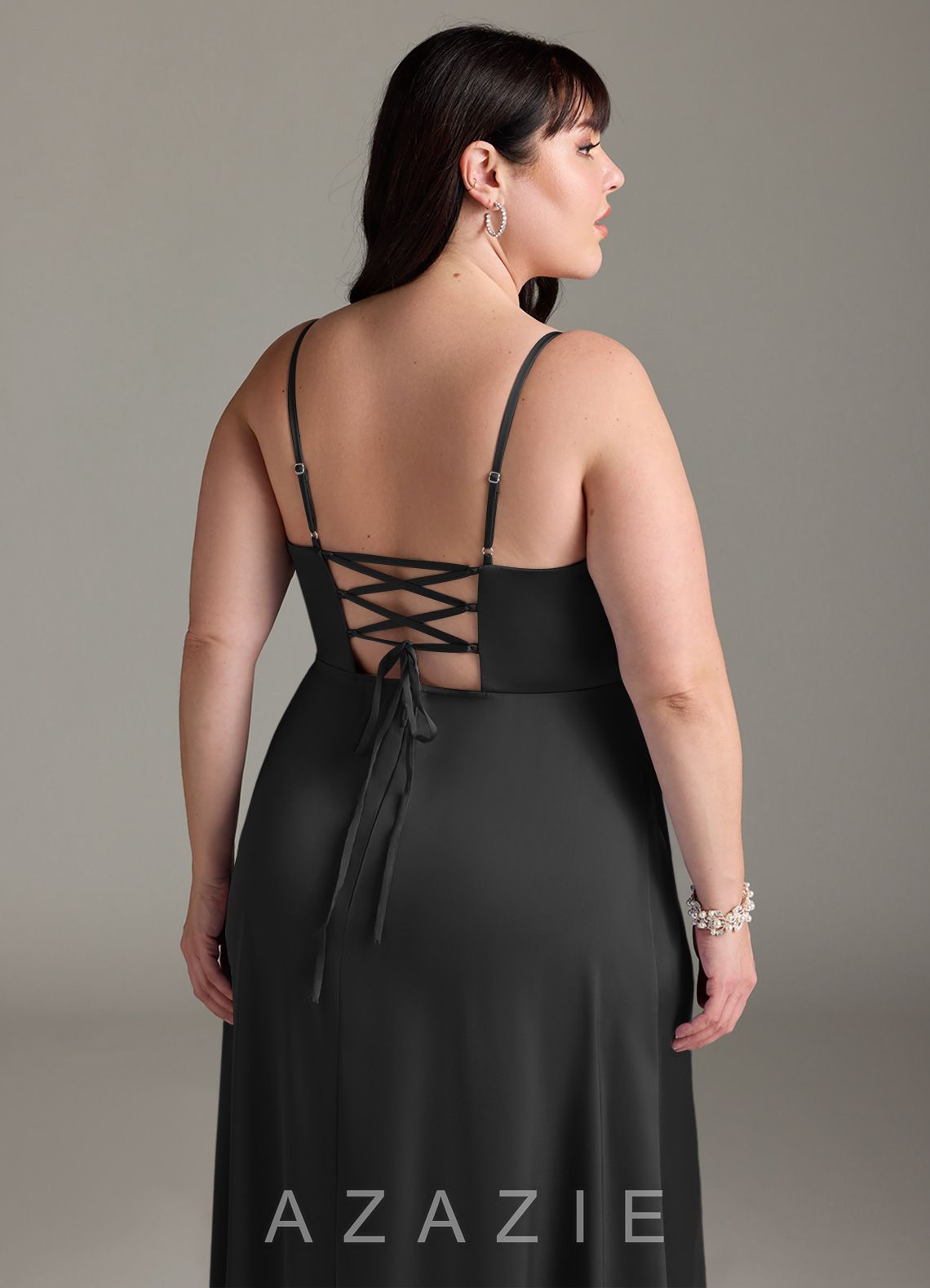 Azazie Marchella Black A-Line Corset Stretch Satin Dress black