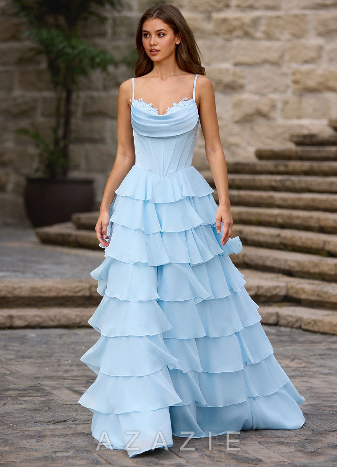Floralace Sky Blue Ruffled A-line Prom Dress  sp_sky_blue_#111401