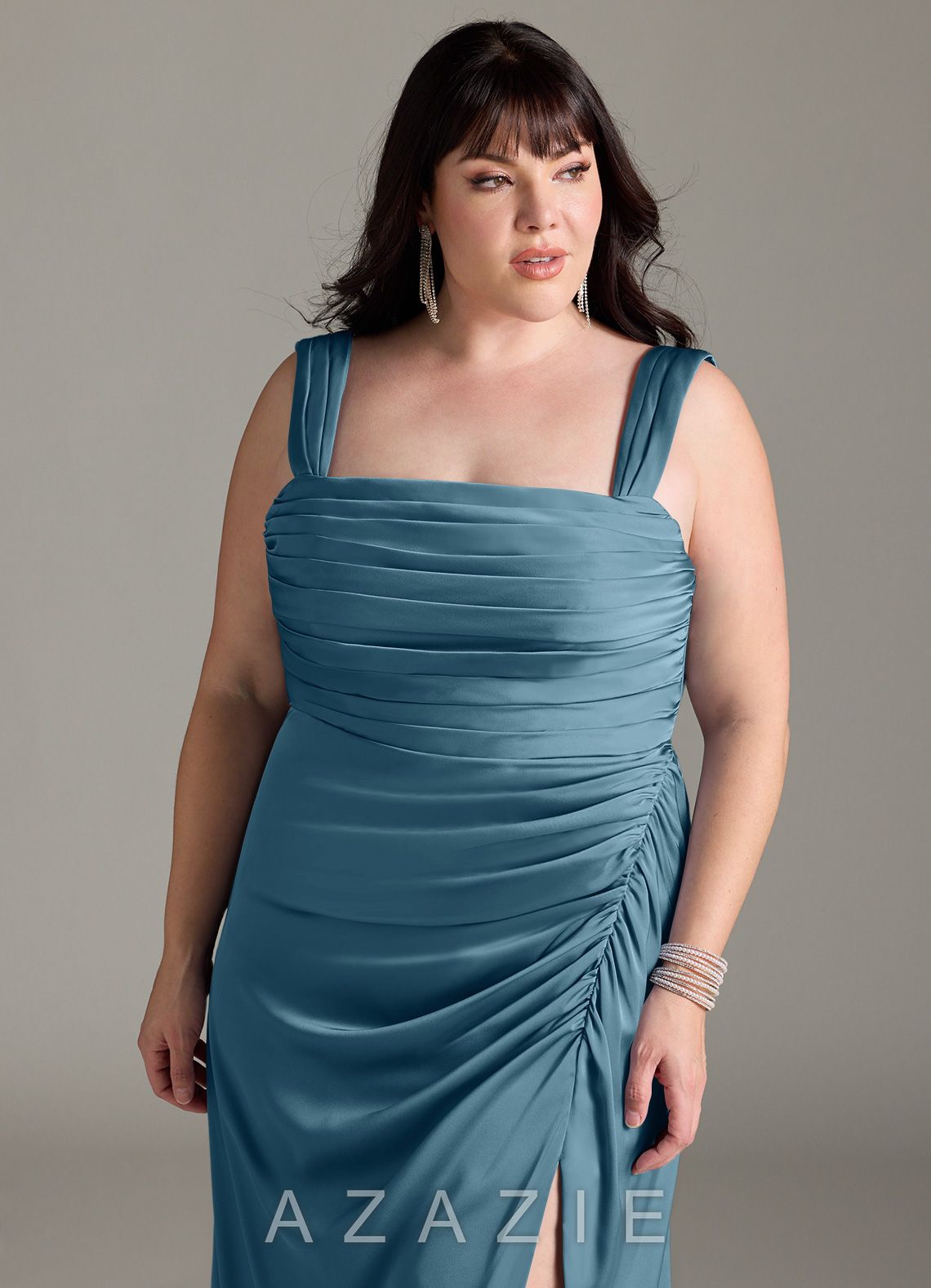 Azazie Jesaphine Bermuda Sheath Bow Stretch Satin Dress bermuda