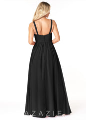 Azazie Chanel Black A-Line Pleated Chiffon Dress black