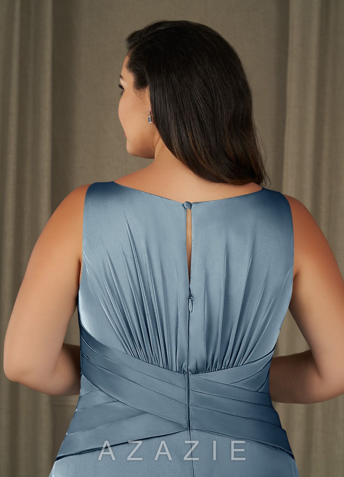 Azazie Viola Dusty Blue A-Line Pleated Stretch Satin Dress dusty_blue