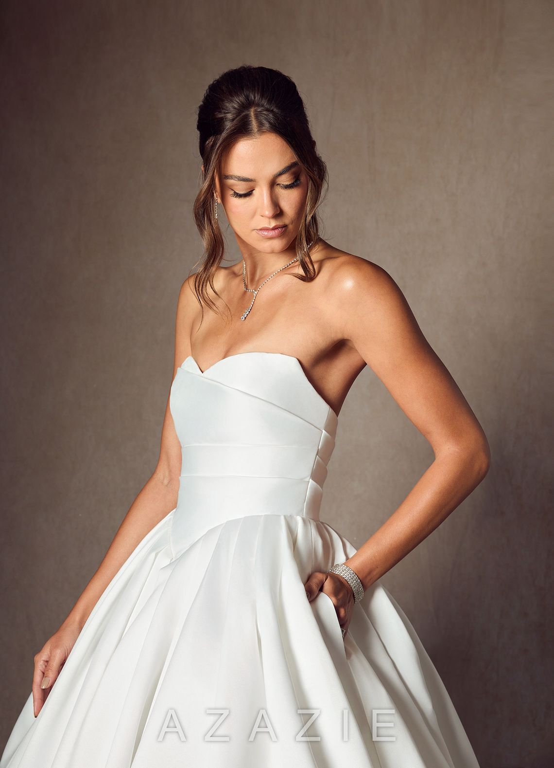 Azazie Celestia Diamond White Ball-Gown Strapless Matte Satin Dress diamond_white
