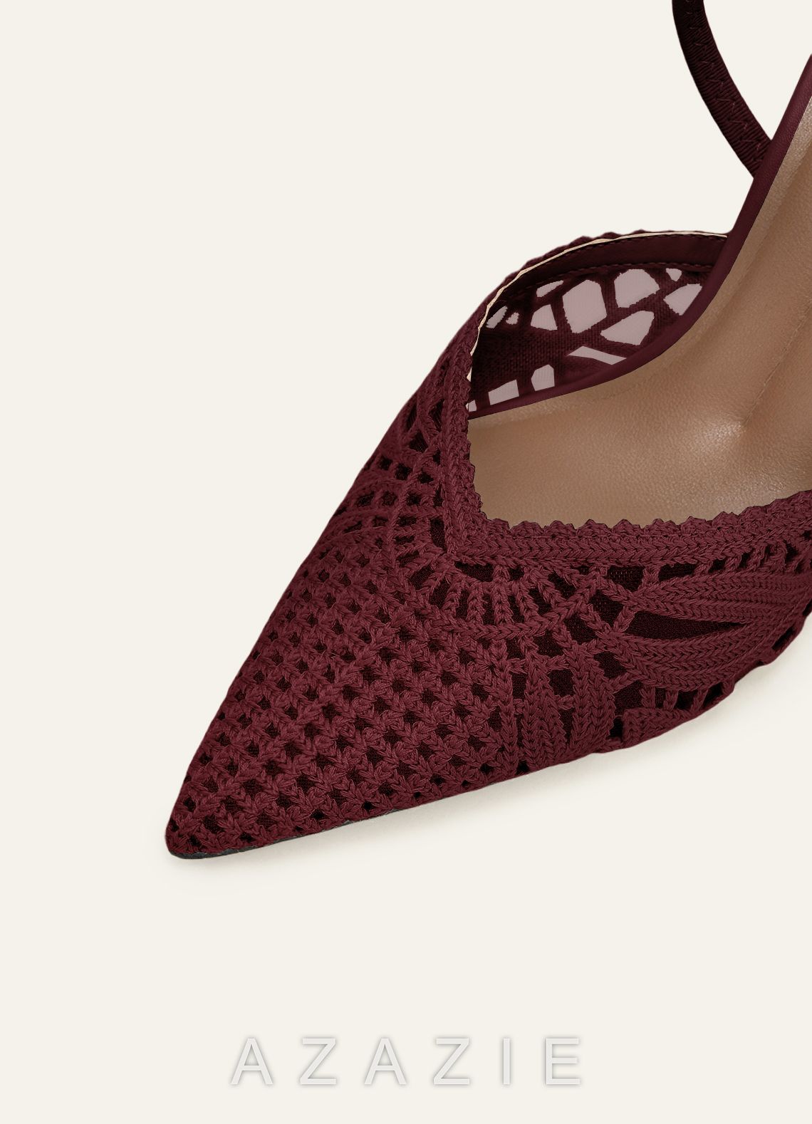 Woven Mesh Slingback Heels for Women Pointed Toe Bridal Wedding Shoes Elegant High Heels  burgundy