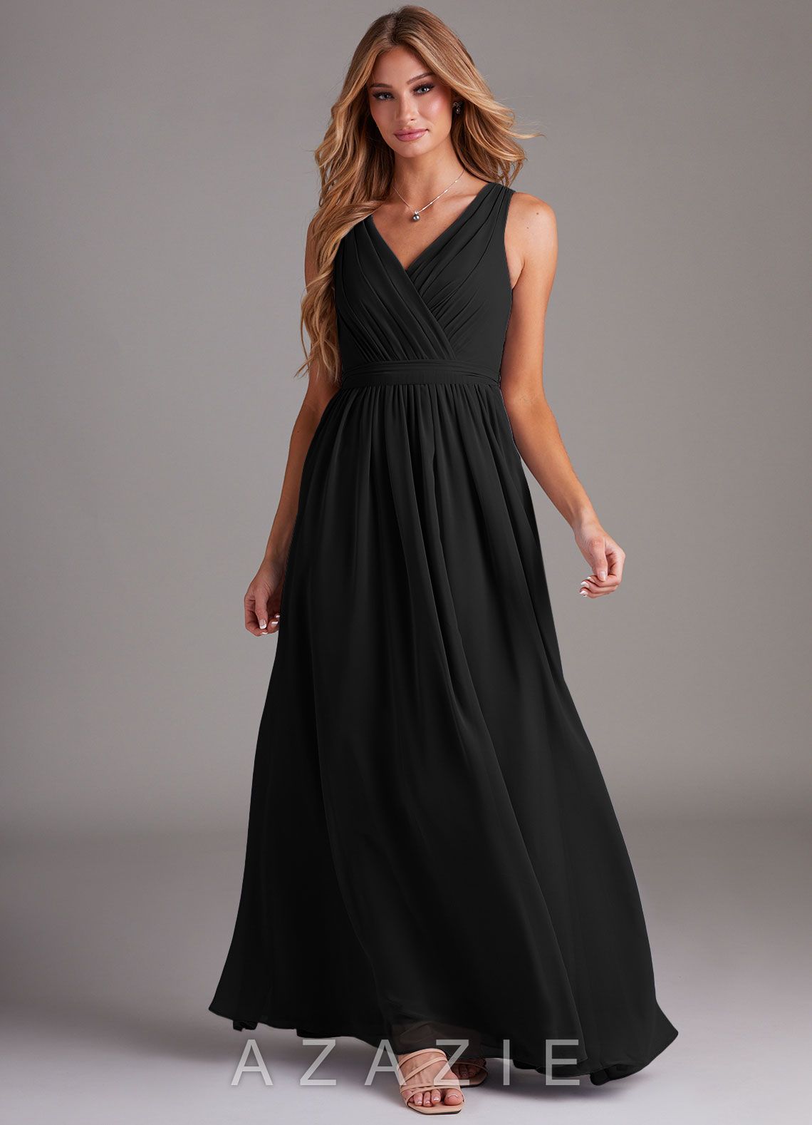 Azazie Kingsley Black A-Line Lace Chiffon Dress black