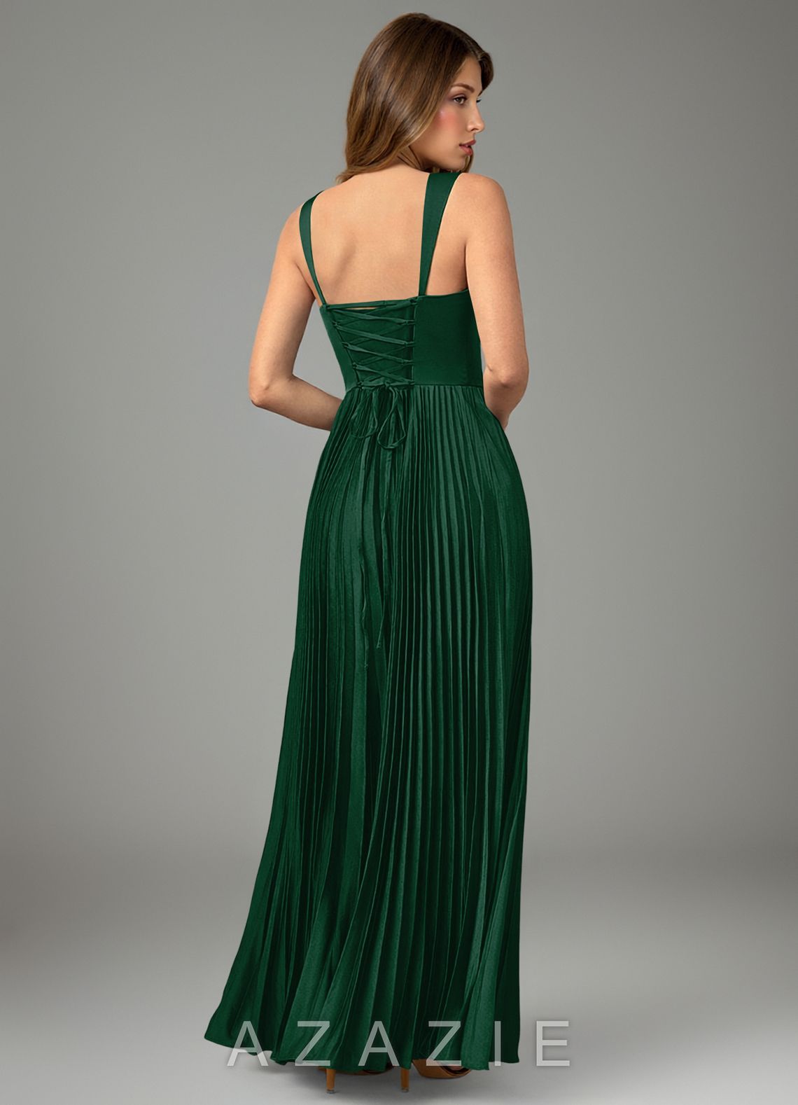 Azazie Avenelle Dark Green A-Line Corset Stretch Satin Dress dark_green