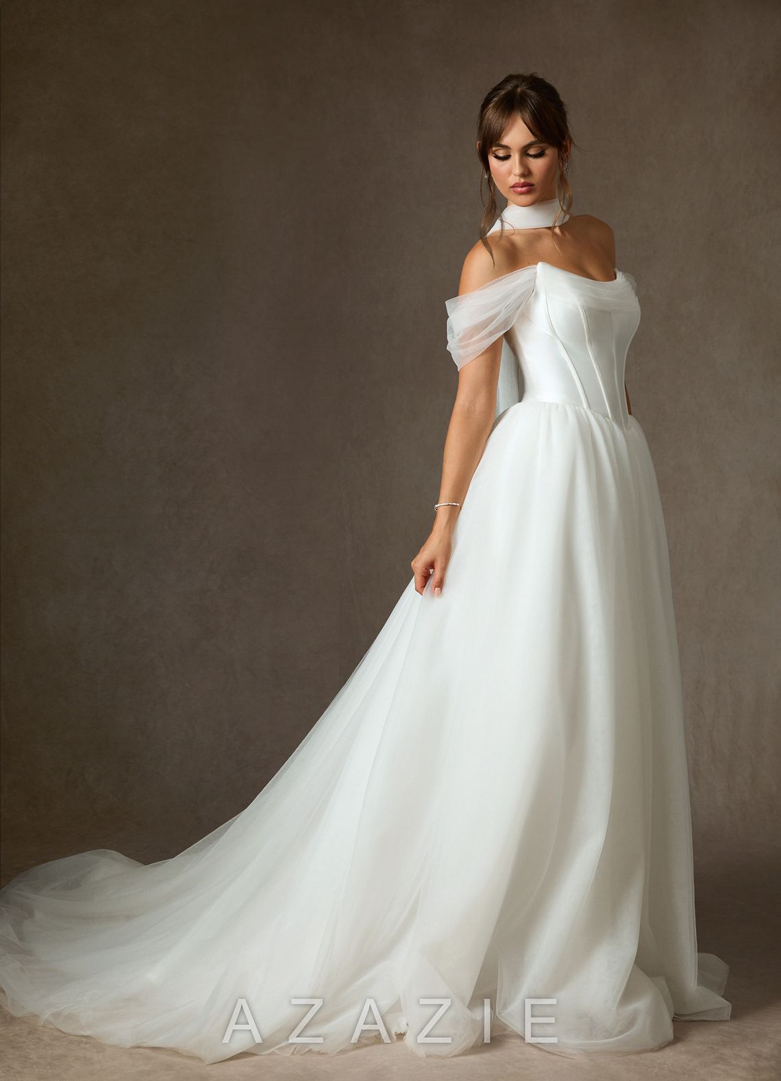 Azazie Adalyn Diamond White Ball-Gown Tulle Dress