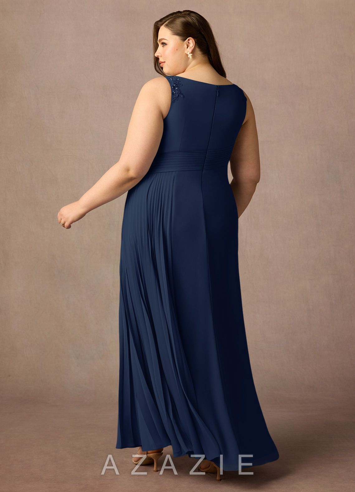 Azazie Galvan Dark Navy A-Line Sequins Chiffon Dress dark_navy