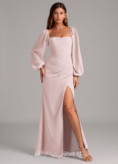 Azazie Brixley Blushing Pink Mermaid Long Sleeve Chiffon Dress blushing_pink