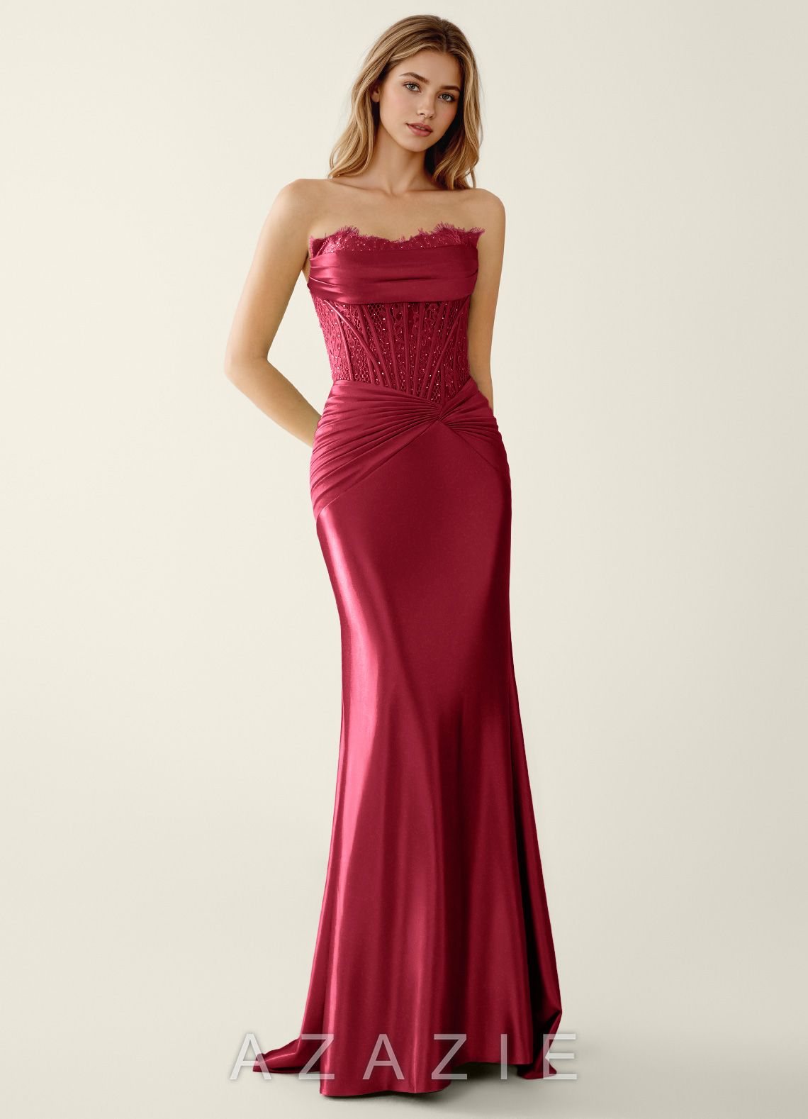 Sasha Burgundy Satin Wrap Corset Mermaid Prom Dress