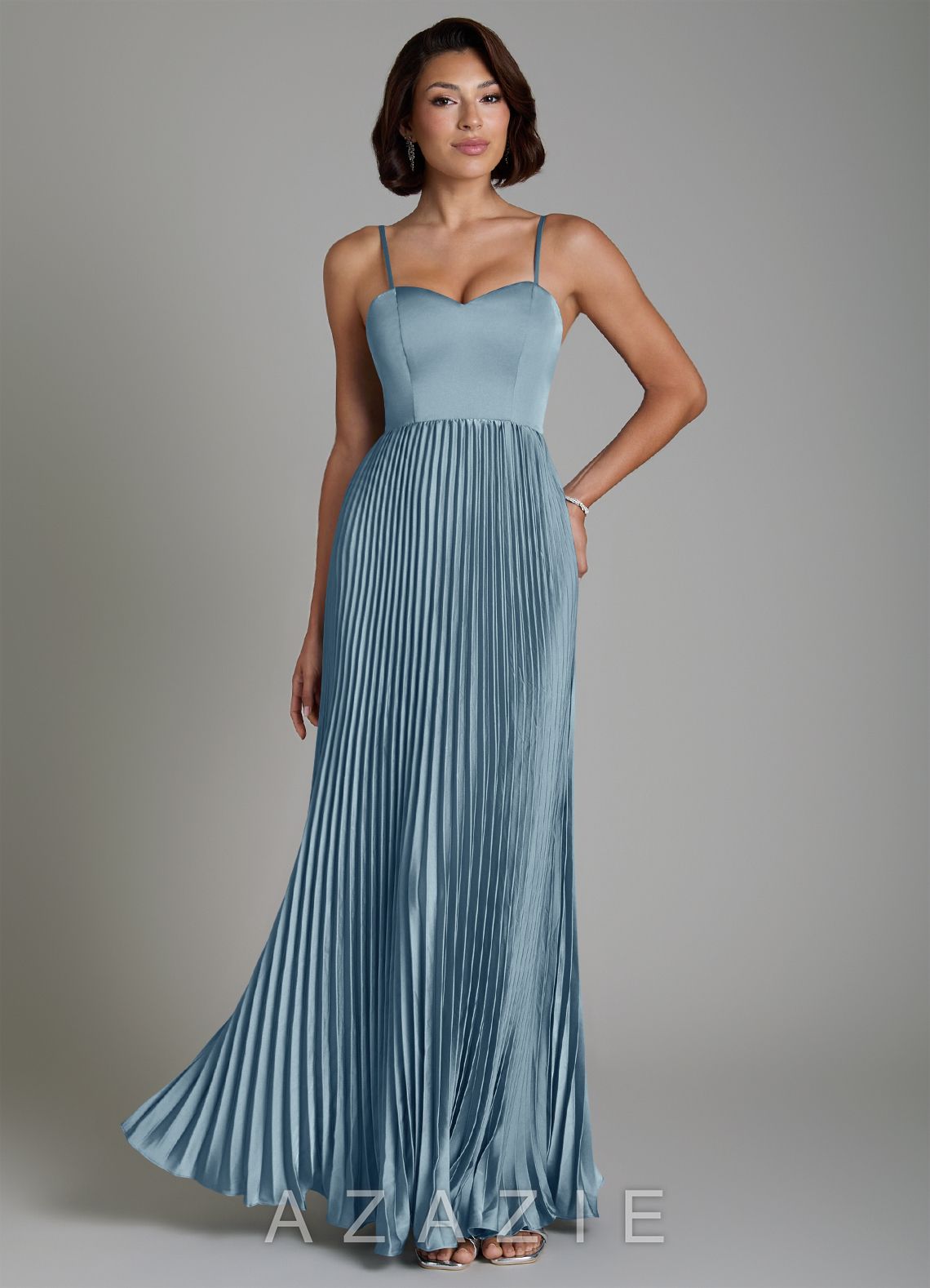 Azazie Micah Dusty Blue A-Line Corset Stretch Satin Convertible Dress dusty_blue