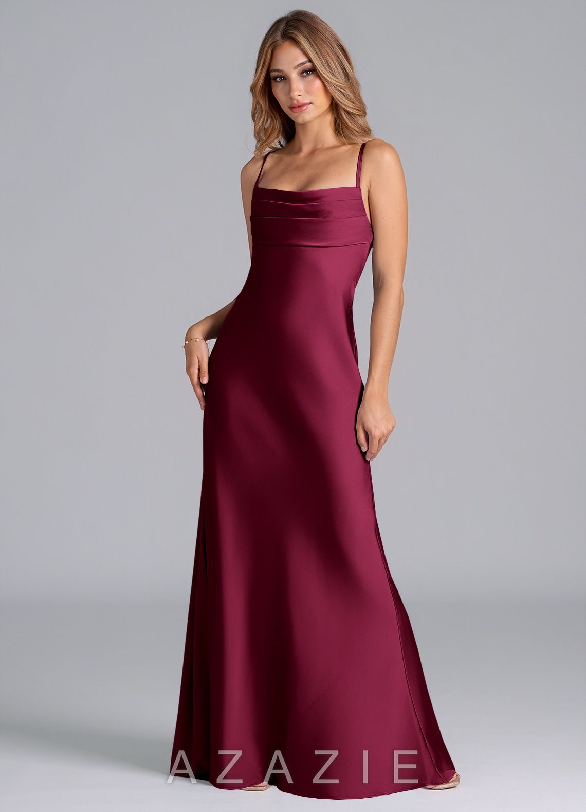 Azazie Seema Burgundy Mermaid Corset Stretch Satin Dress burgundy