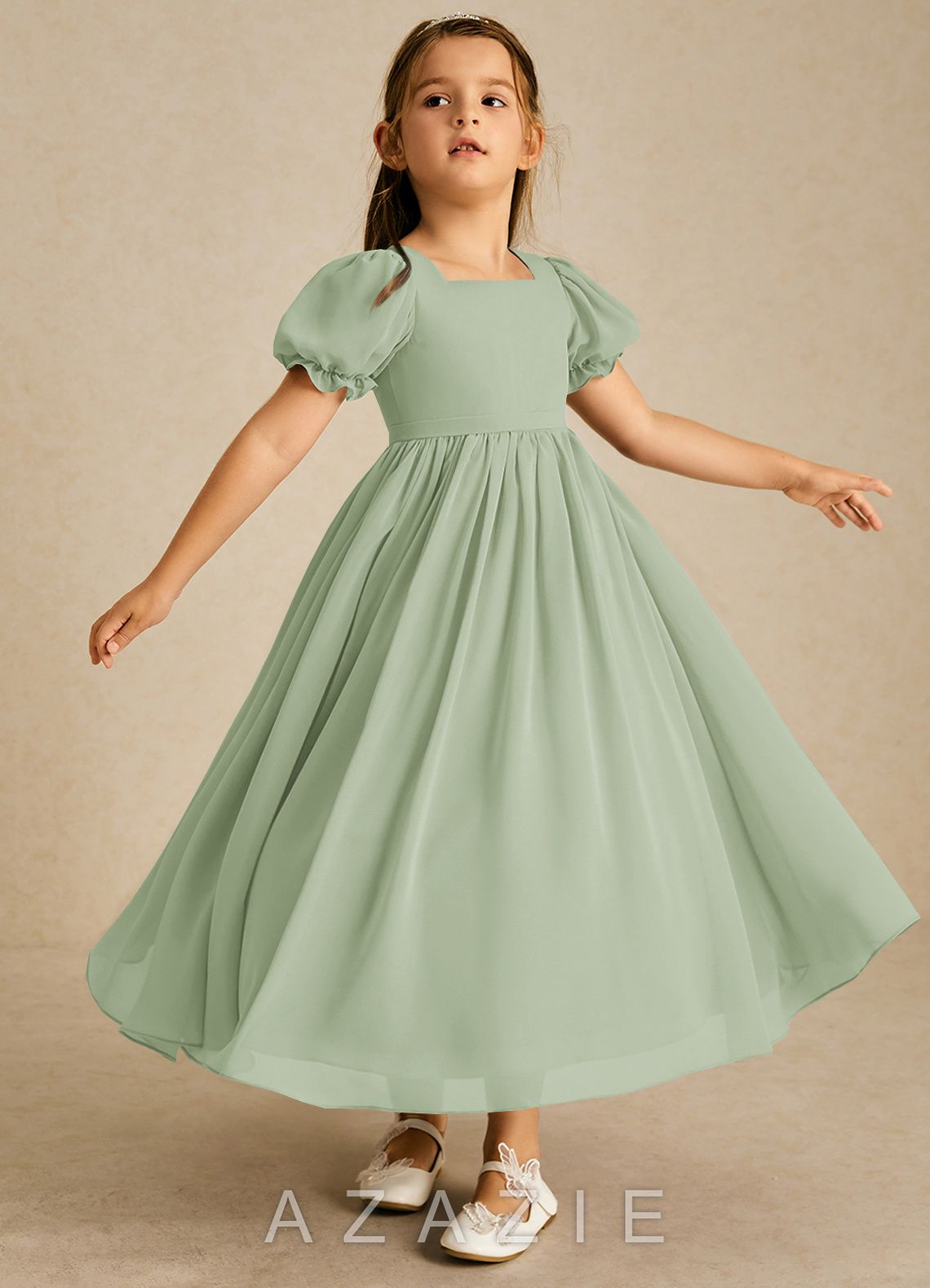 Azazie Joss Dusty Sage A-Line with Sleeves Chiffon Dress dusty_sage