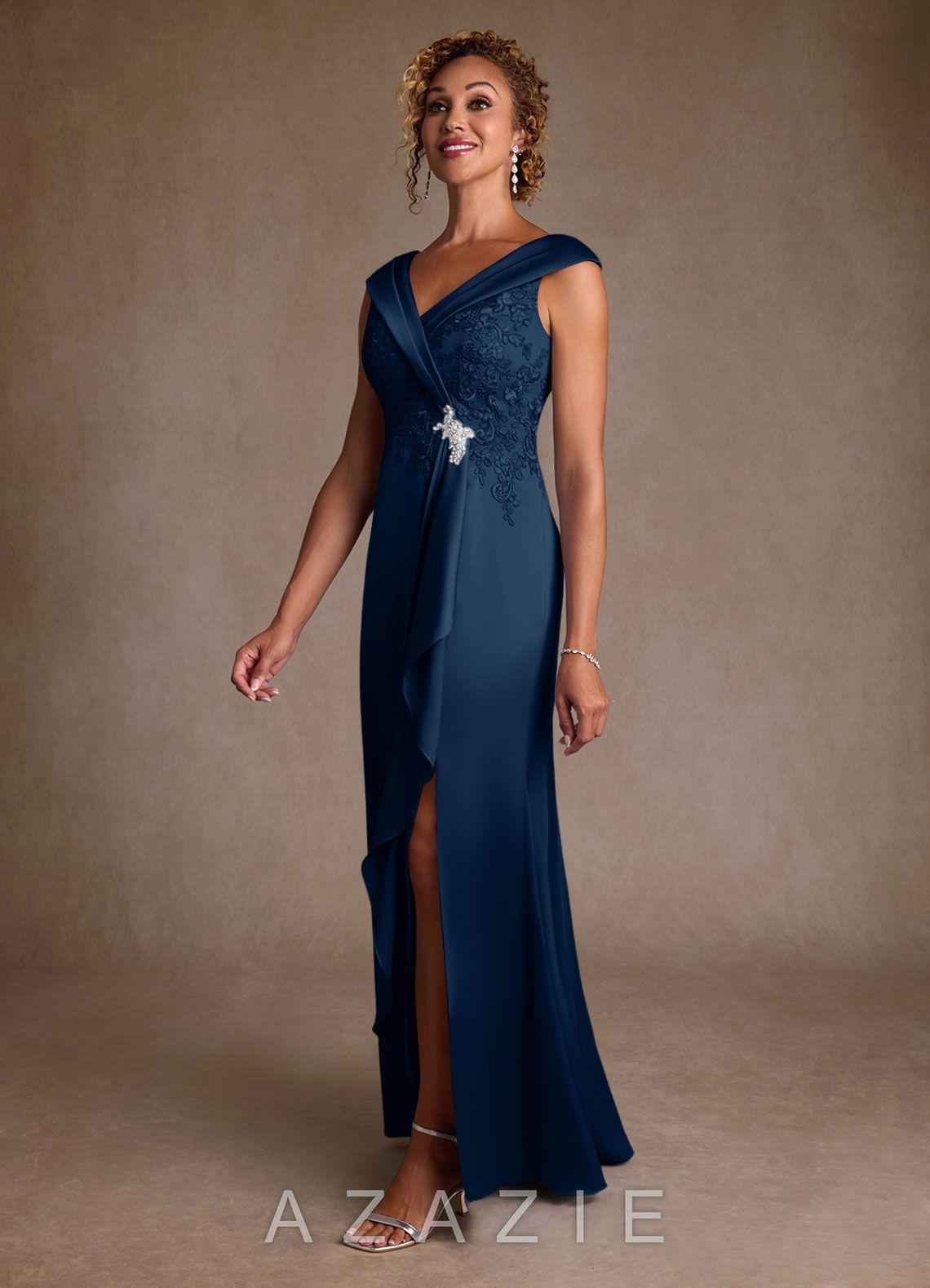 Azazie Santa Monica Dark Navy A-Line Lace Dress dark_navy