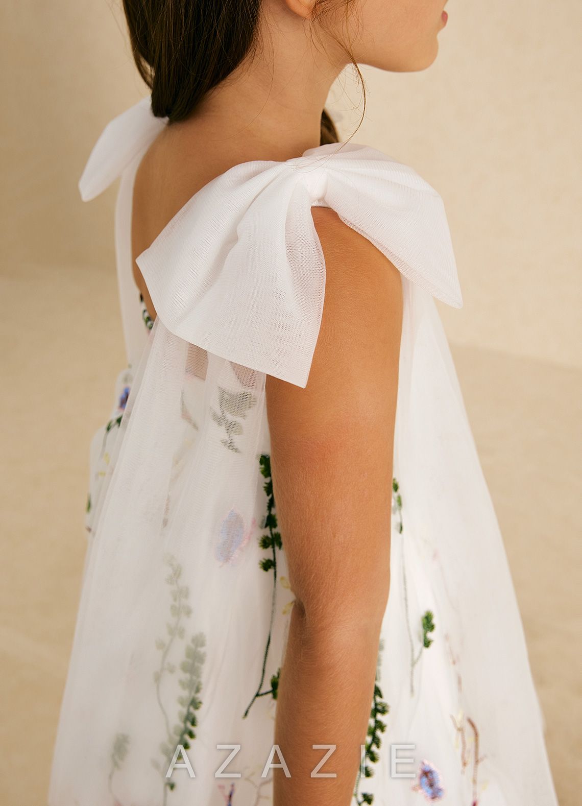 Azazie Prunella Ivory A-Line Lace Tulle Dress ivory