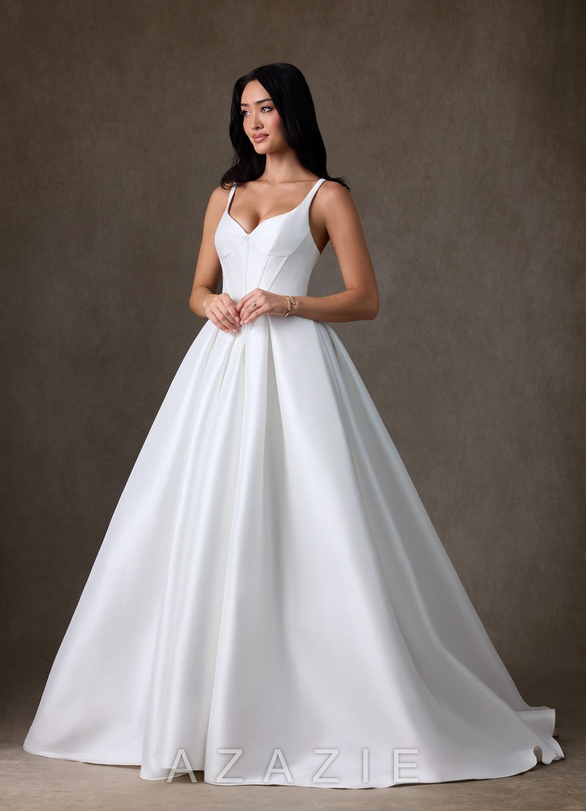 Azazie Anijah Diamond White Ball-Gown Stretch Mikado Dress diamond_white