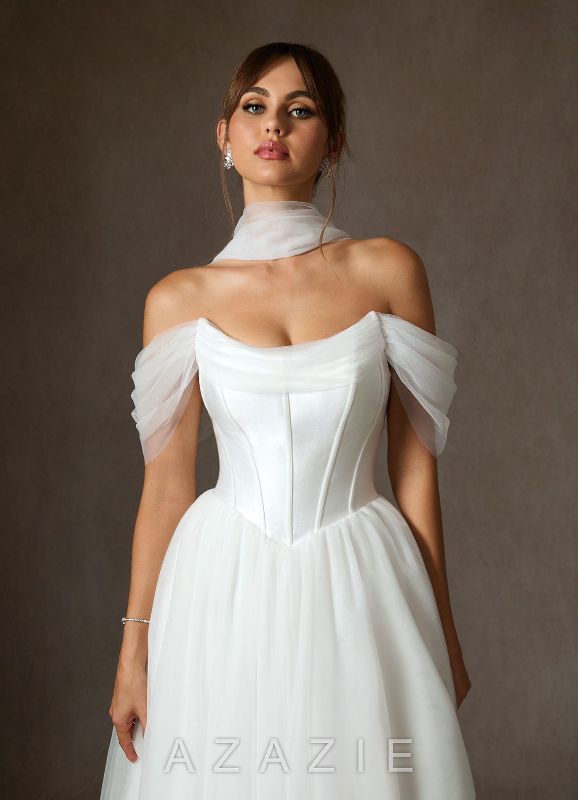 Azazie Adalyn Diamond White Ball-Gown Tulle Dress diamond_white