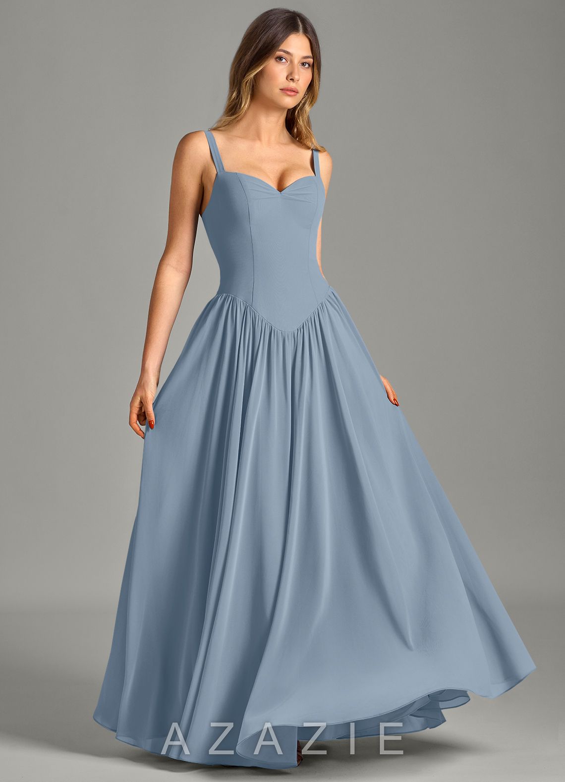 Azazie Evadina Dusty Blue A-Line Corset Chiffon Dress dusty_blue