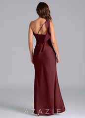 Azazie Driea Cabernet Mermaid One Shoulder Stretch Satin Dress cabernet
