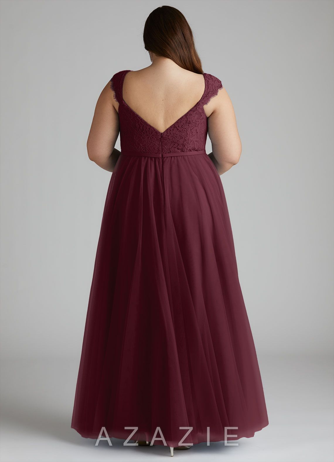 Azazie Luxi Cabernet A-Line Pleated Tulle Dress cabernet