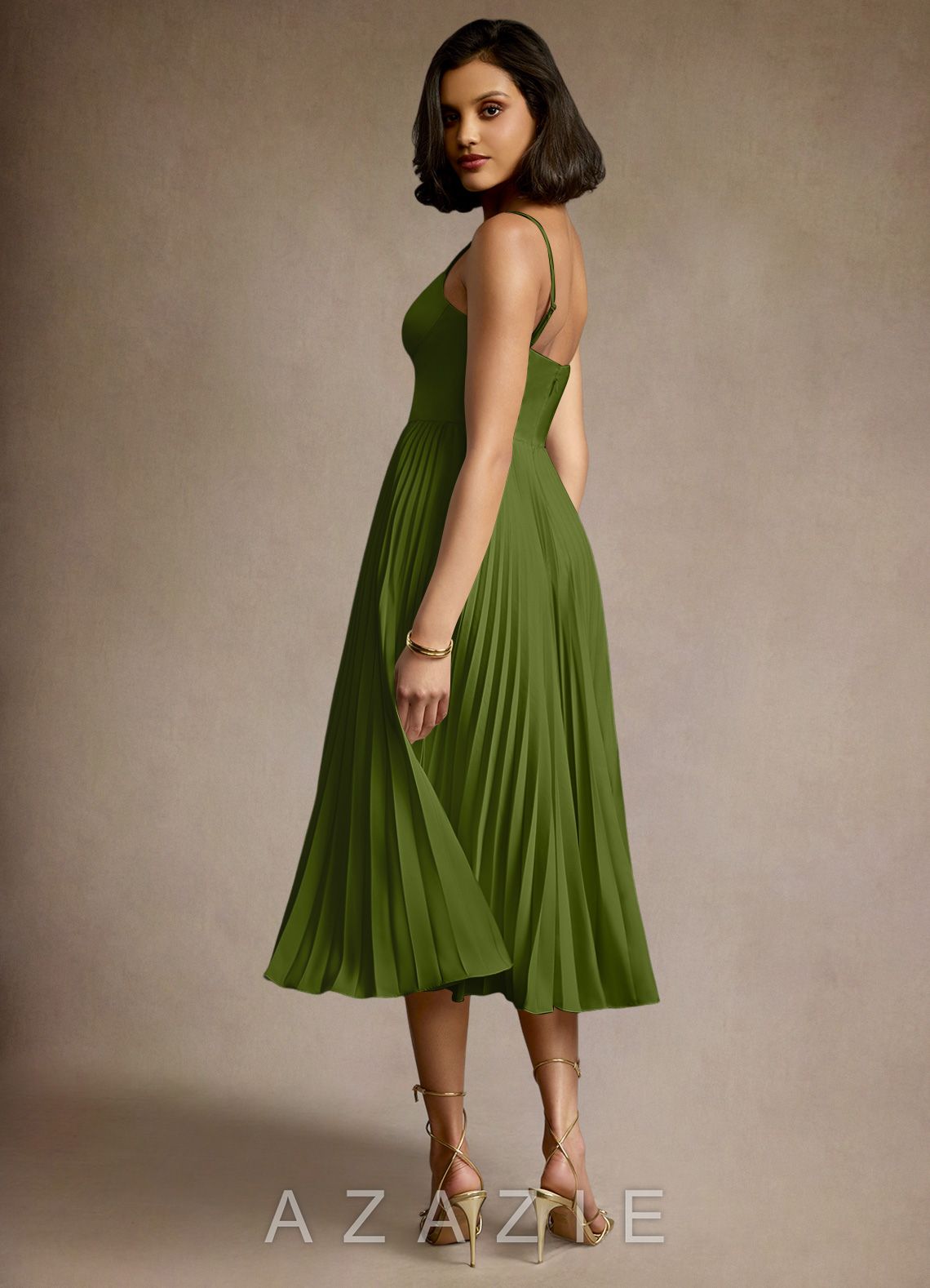Emma {color} Pleated Midi Dress  olive_green_#og134192