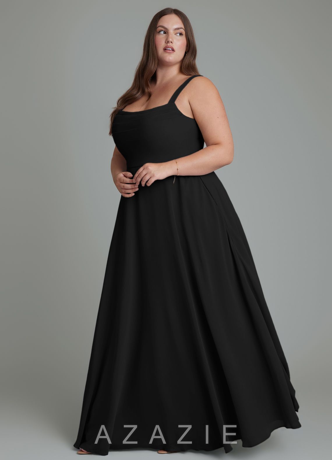 Azazie Shaude Black A-Line Pleated Chiffon Dress black