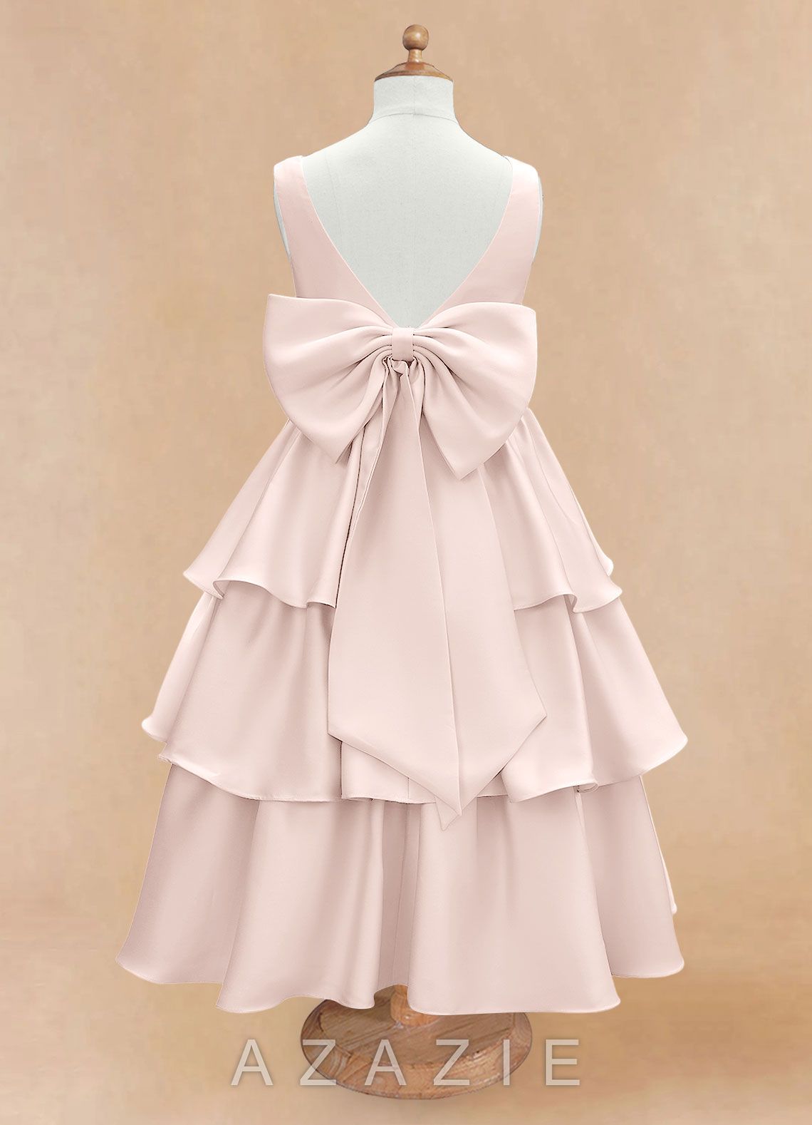 Azazie Margie Blushing Pink A-Line Bow Stretch Satin Dress blushing_pink