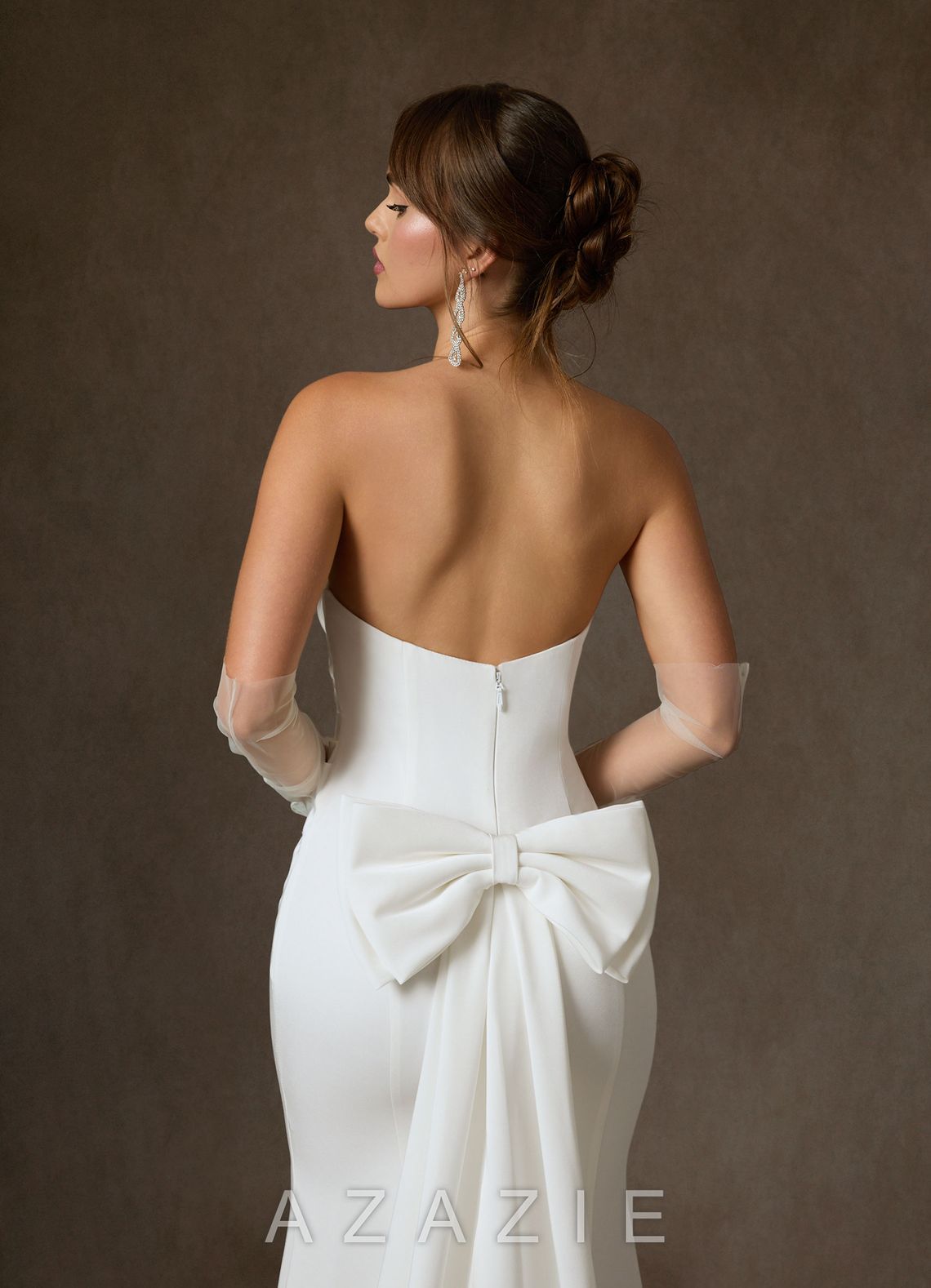 Azazie Colette Diamond White Fit and Flare Strapless Crepe Back Satin Dress diamond_white