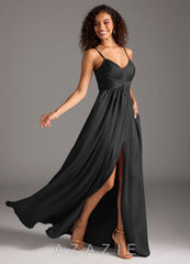 Azazie Alia Black A-Line Pleated Stretch Satin Dress black