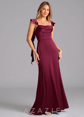 Azazie Adi Burgundy A-Line Pleated Stretch Satin Dress burgundy