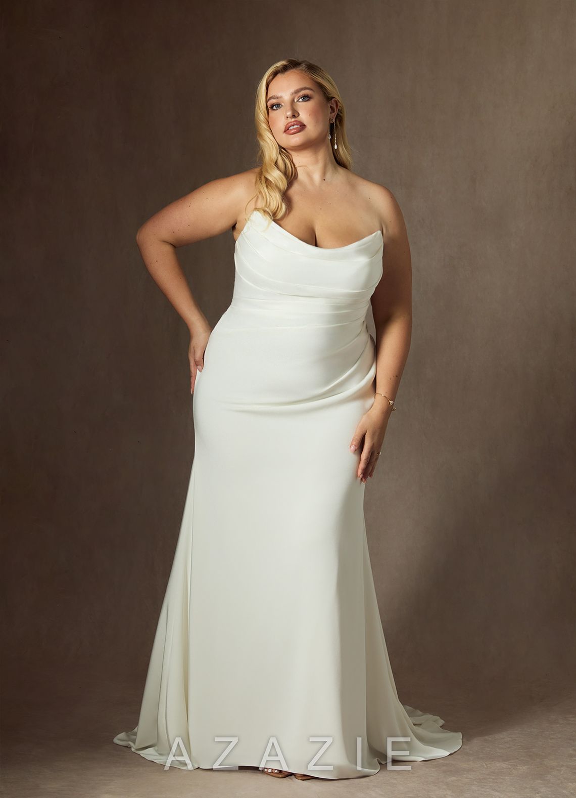 Azazie Elyse Diamond White Mermaid Strapless Crepe Back Satin Dress