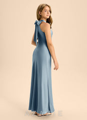Azazie Doretta Junior Dusty Blue Mermaid Pleated Stretch Satin Dress dusty_blue