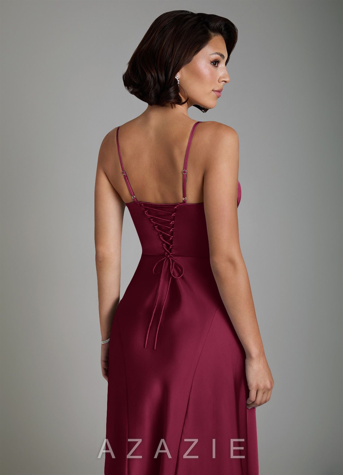Azazie Tierra Burgundy A-Line Corset Stretch Satin Dress burgundy