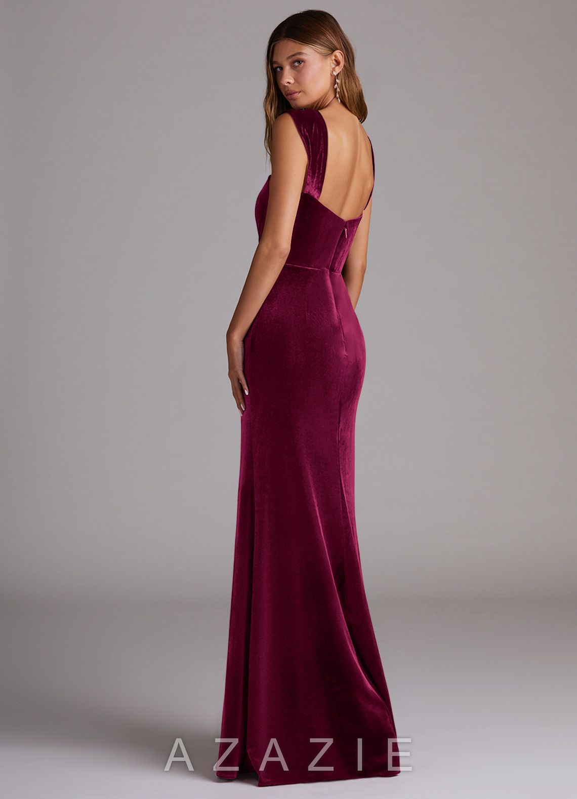 Azazie Junia Cabernet Sheath Off the Shoulder Velvet Convertible Dress cabernet