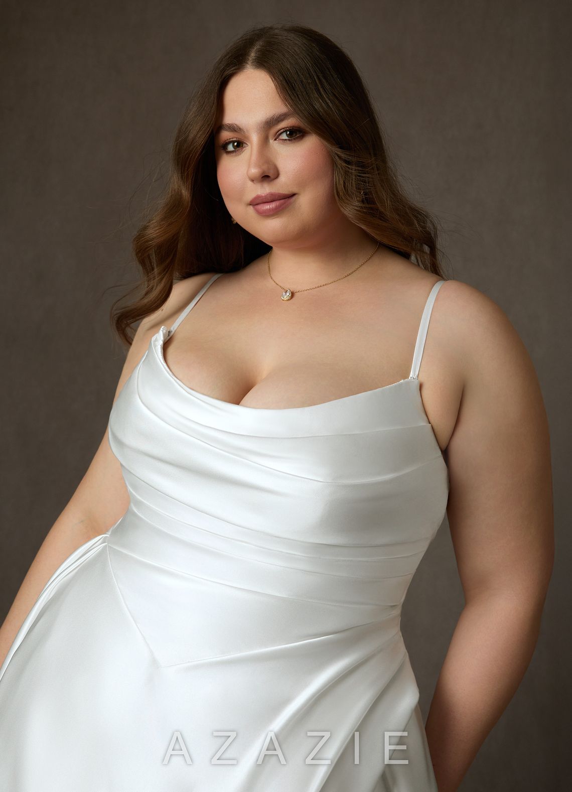 Azazie Adelise Diamond White Ball-Gown Strapless Satin Dress diamond_white