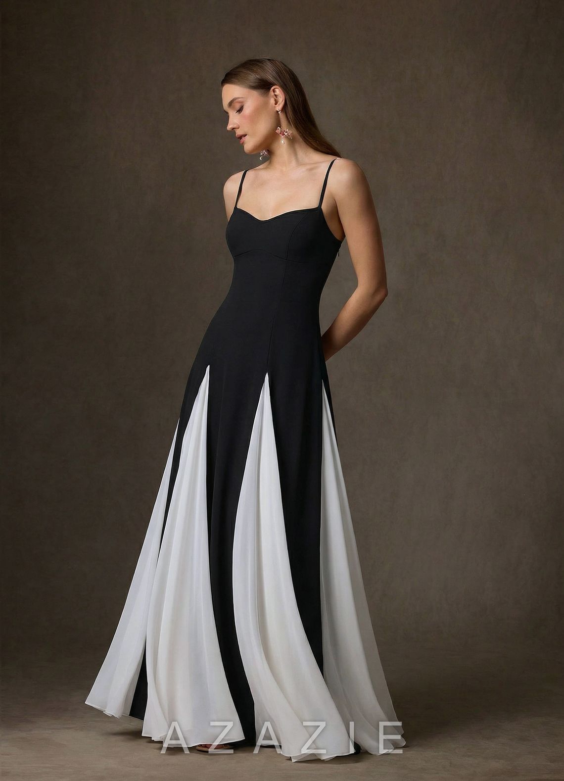 Azazie Anika Black Diamond White A-Line Sweetheart Neckline Stretch Crepe Dress black/diamond_white