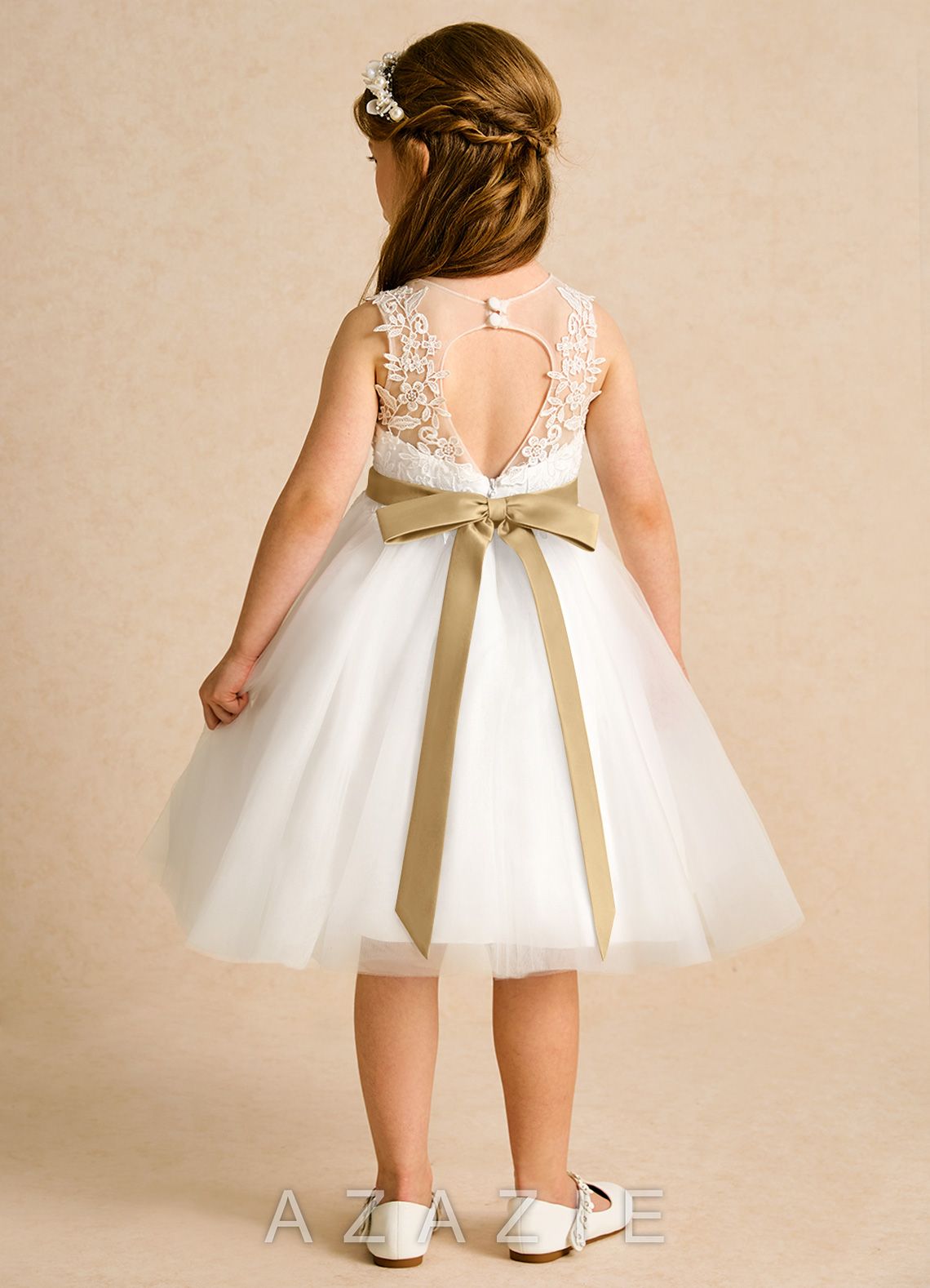 Azazie Lettie Ivory Gold Ball-Gown Lace Dress ivory/gold