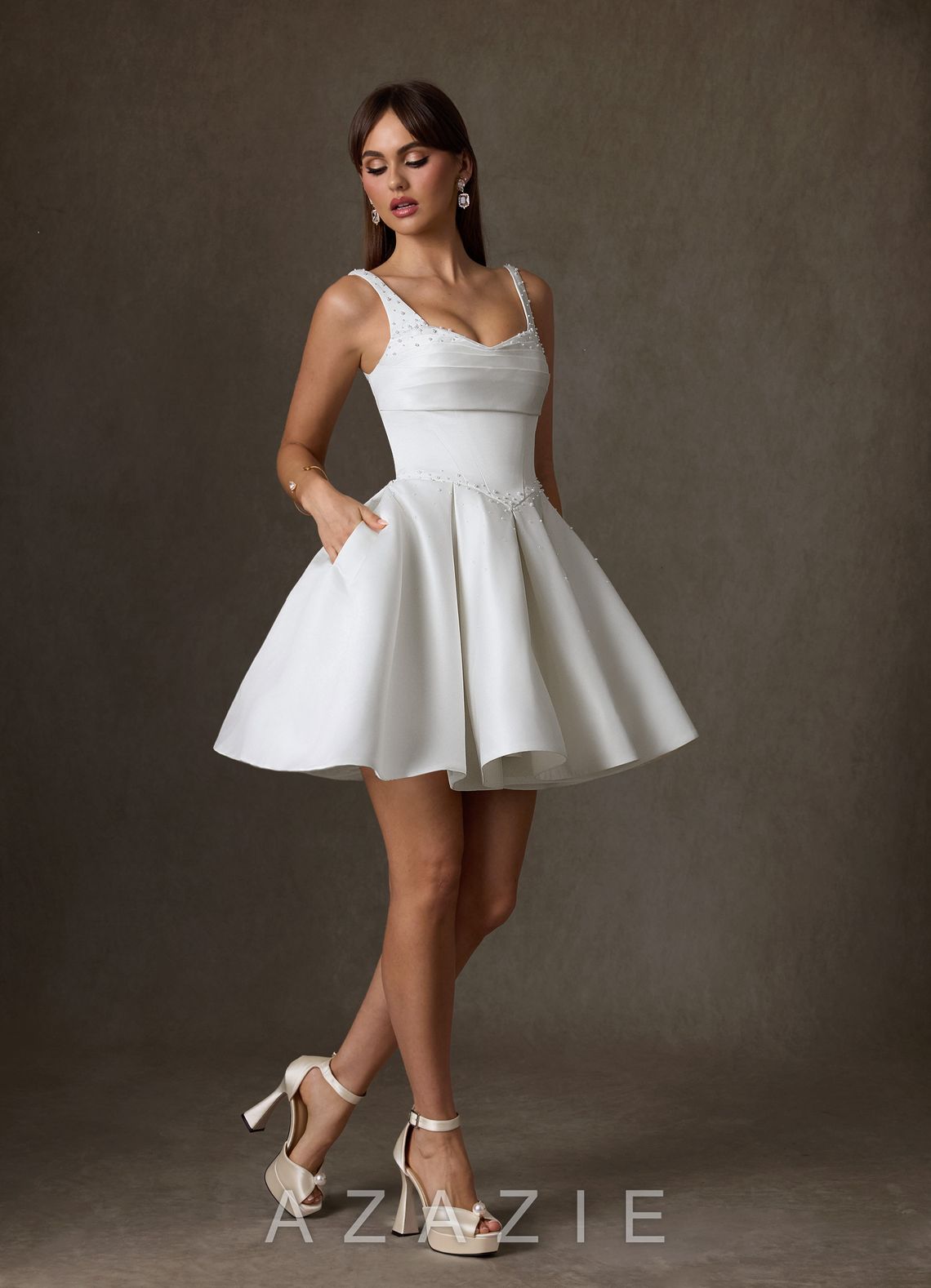 Azazie Zelina Diamond White A-Line Sweetheart Neckline Satin Dress diamond_white