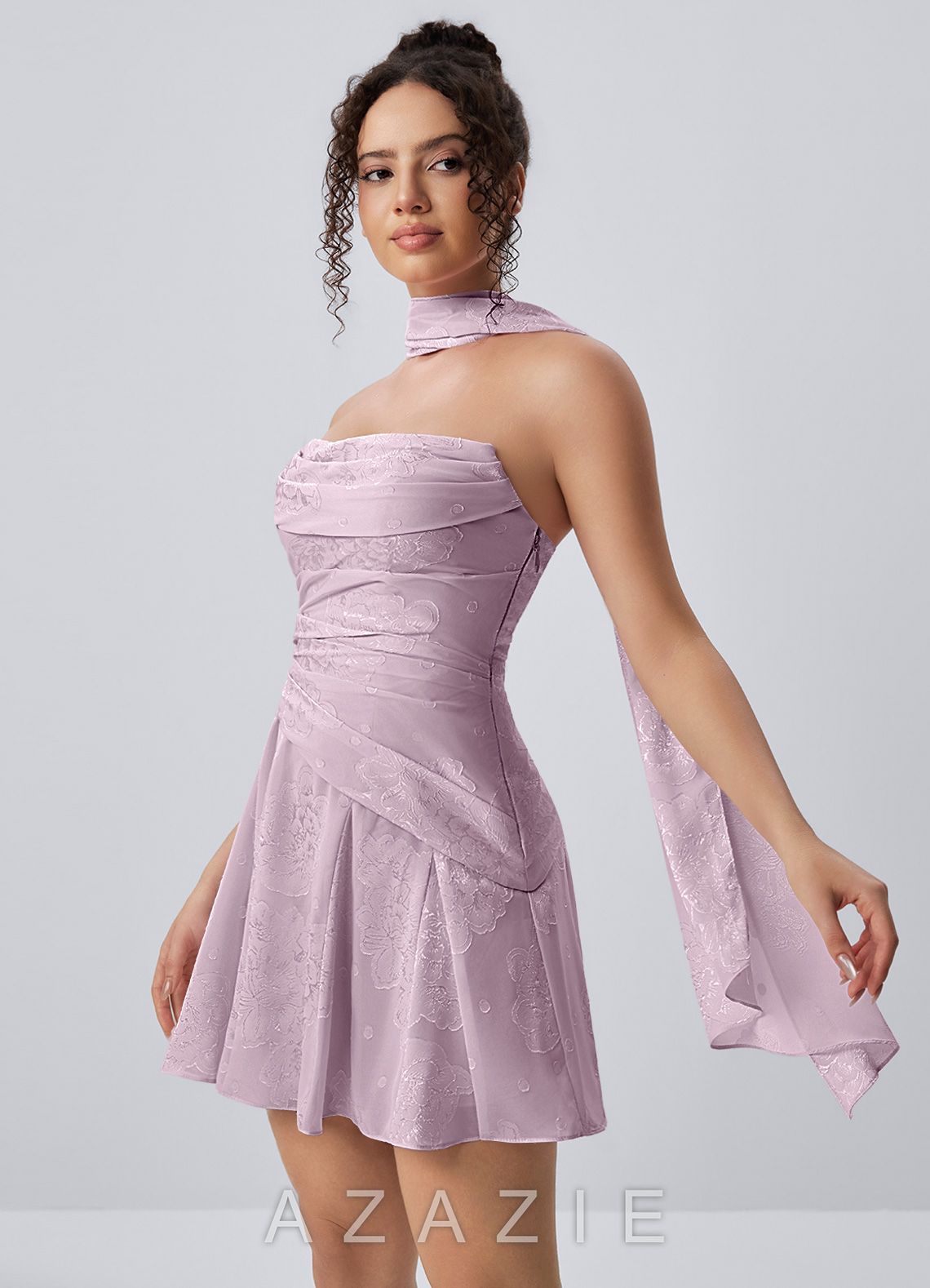 Iphigenie Frosted Lilac Strapless Jacquard Lace-Up Skater Mini Dress