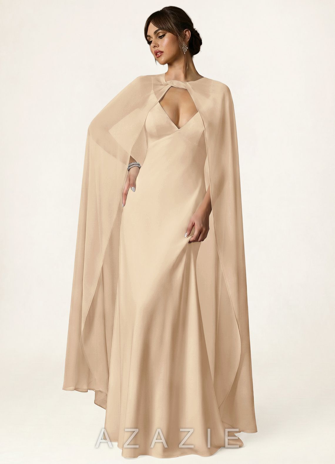 Azazie Knot-Front Chiffon Long Cape