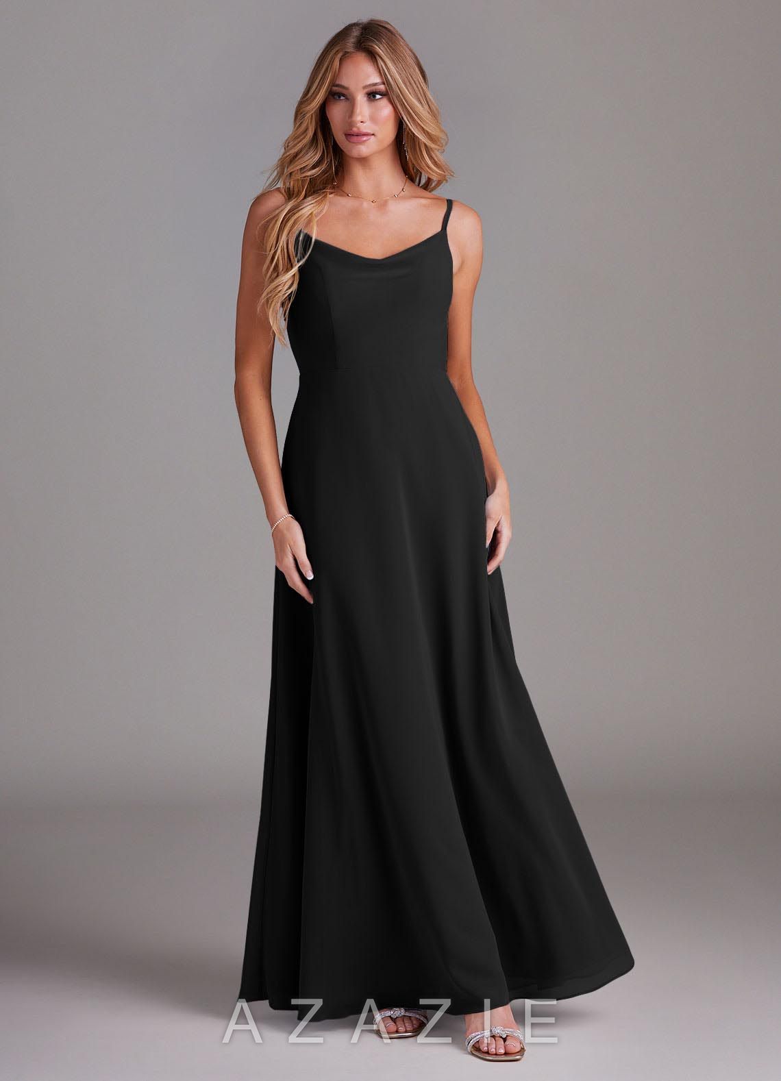 Azazie Daenerys Black A-Line Cowl Chiffon Dress black