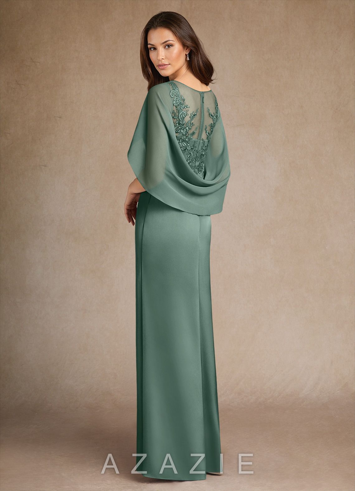 Azazie Hera Eucalyptus A-Line Lace Stretch Satin Dress eucalyptus