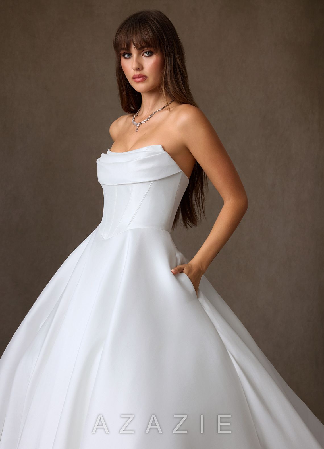 Azazie Theresa Diamond White A-Line Strapless Mikado Dress diamond_white