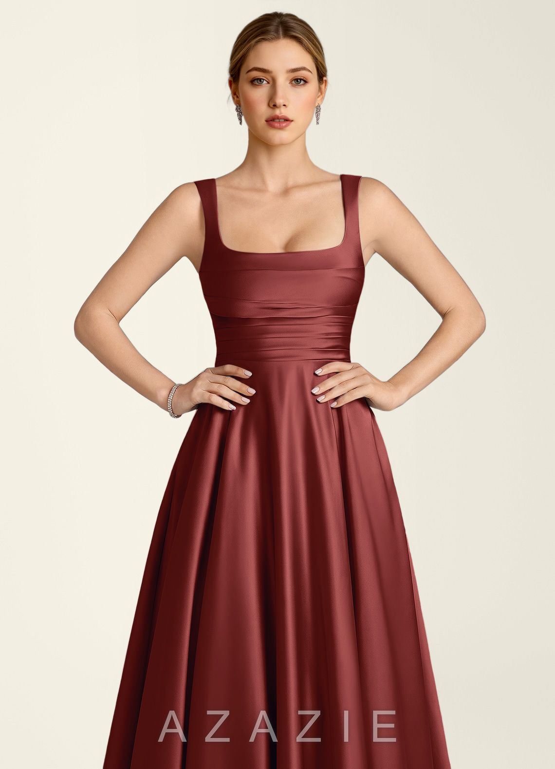 Margot Burnt Umber Satin Corset A-line Dress