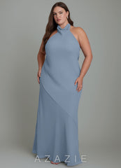 Azazie Velli Dusty Blue Mermaid High Neck Chiffon Dress dusty_blue