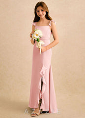 Azazie Novalie Girls Formal Powder Pink Mermaid Bow Stretch Satin Dress powder_pink