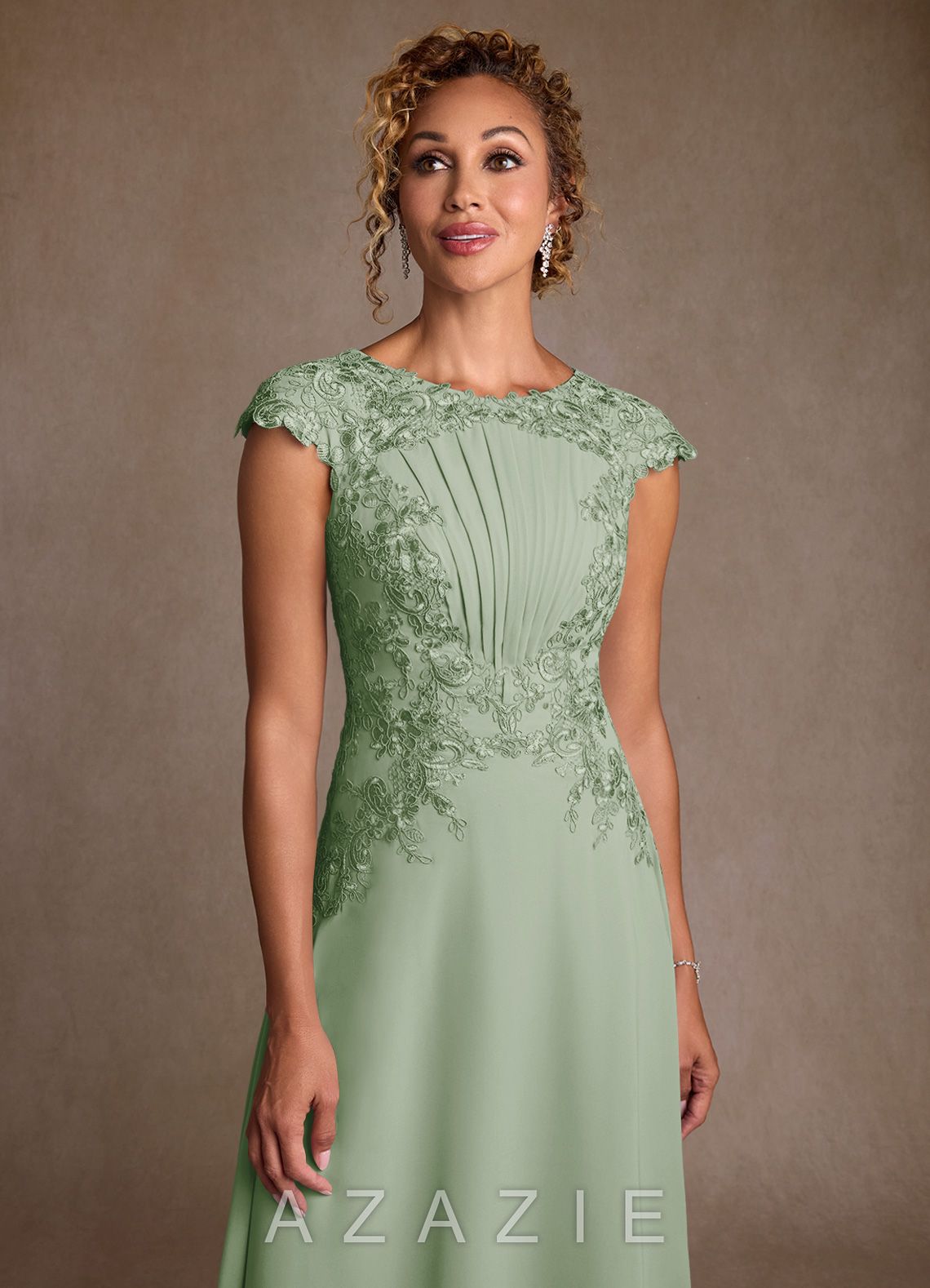 Azazie Crista Dusty Sage A-Line Lace Chiffon Dress dusty_sage