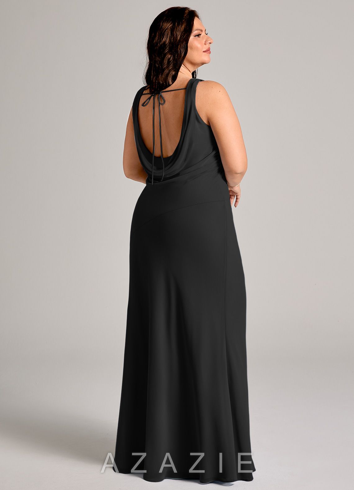 Azazie Rylina Black Mermaid Pleated Chiffon Dress black