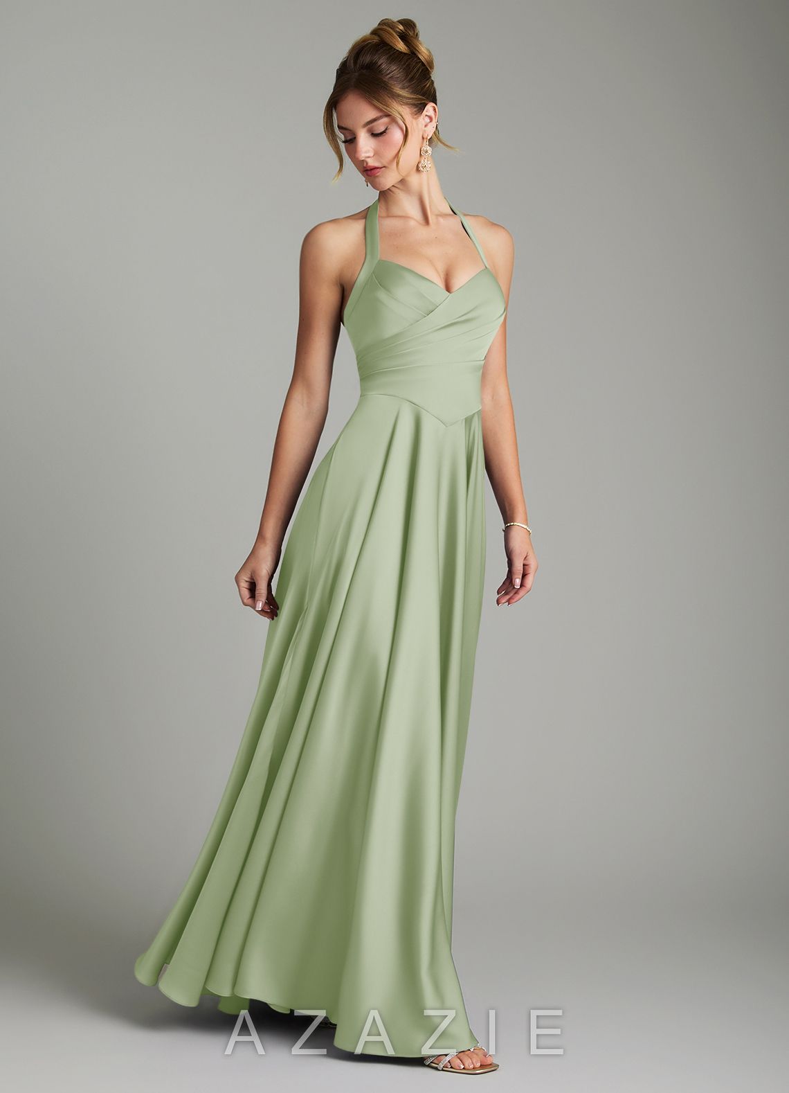 Azazie Tenaya Dusty Sage A-Line Sweetheart Neckline Stretch Satin Dress dusty_sage