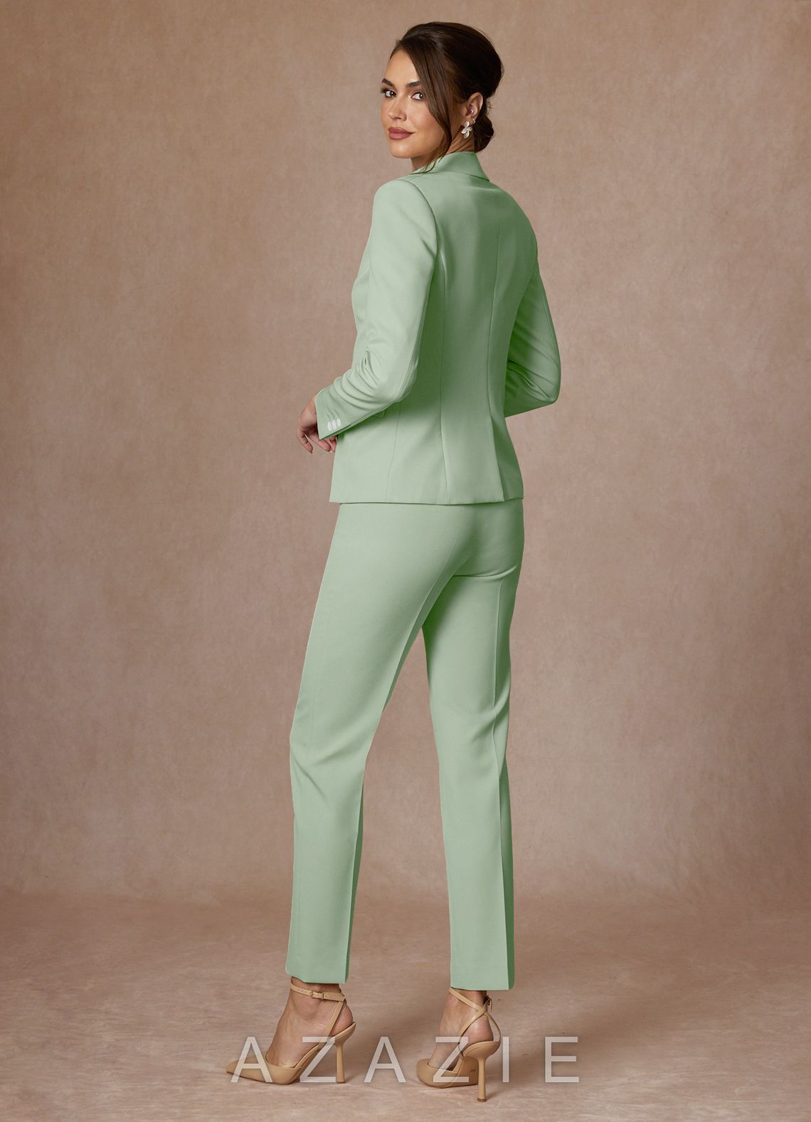 Whitney Dusty Sage Refined Weave Performance Full Length Pants Suit